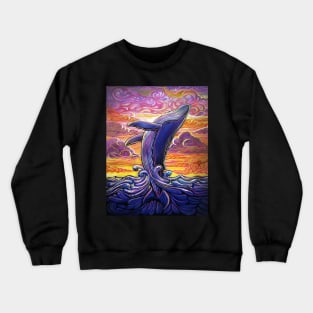 Blue Whale breaching at sunrise Crewneck Sweatshirt